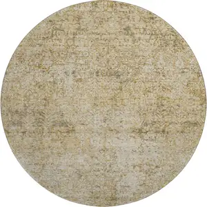 Photo of 8' Copper And Beige Abstract Washable Round Rug With UV Protection