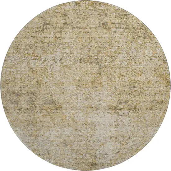 8' Copper And Beige Abstract Washable Round Rug With UV Protection Photo 1