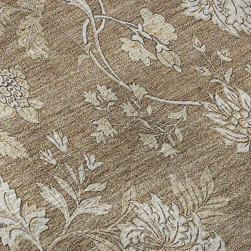 8' Copper And Beige Floral Washable Round Rug With UV Protection Photo 8