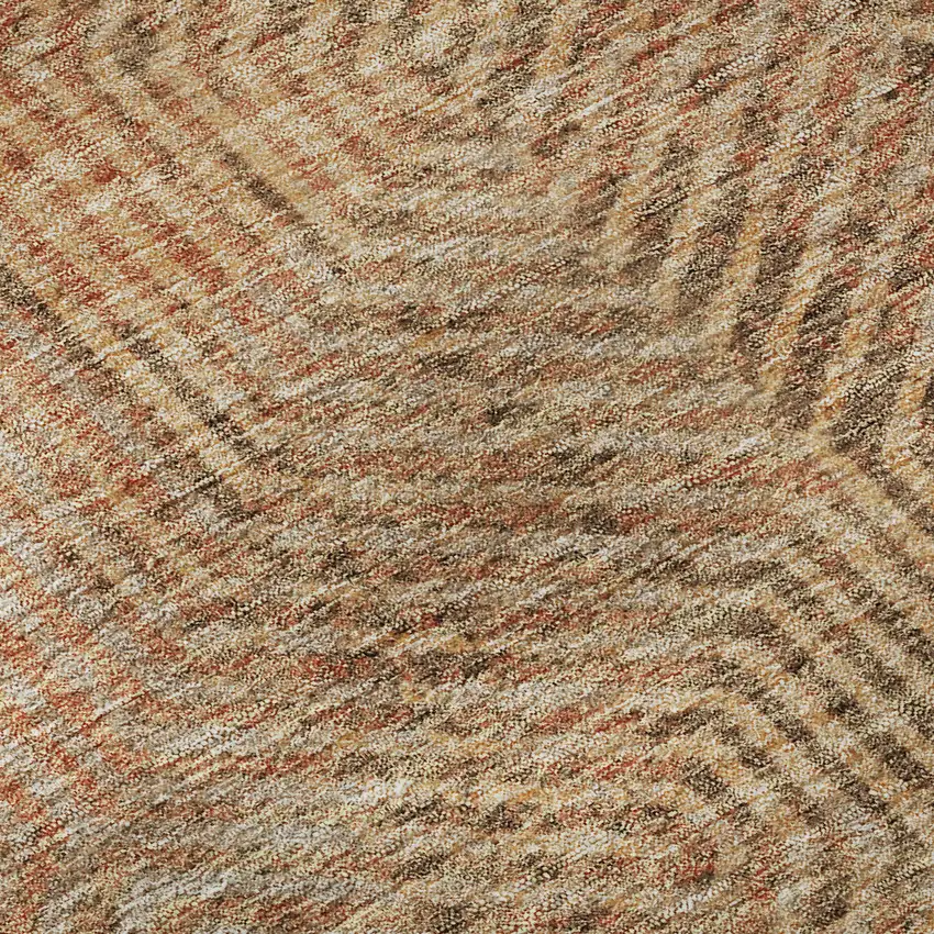 8' Copper And Beige Geometric Washable Round Rug With UV Protection Photo 9