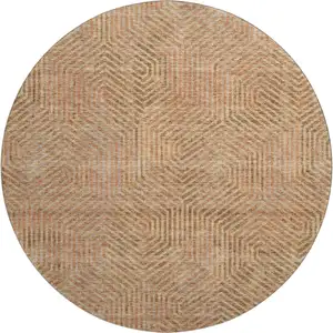 Photo of 8' Copper And Beige Geometric Washable Round Rug With UV Protection