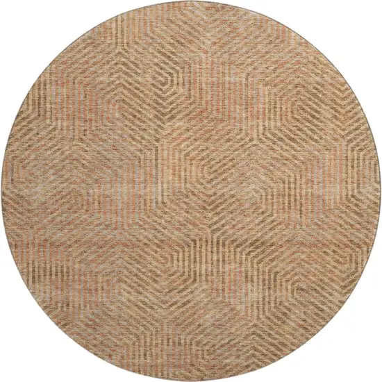 8' Copper And Beige Geometric Washable Round Rug With UV Protection Photo 1