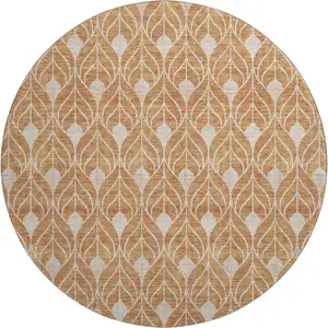Photo of 8' Copper And Beige Geometric Washable Round Rug With UV Protection