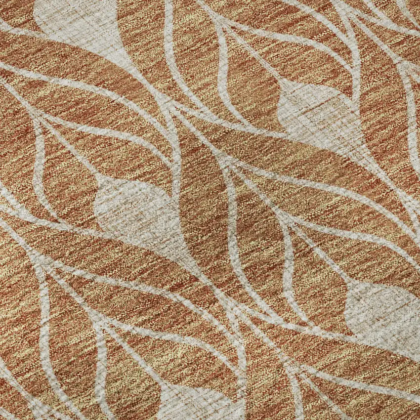 8' Copper And Beige Geometric Washable Round Rug With UV Protection Photo 7