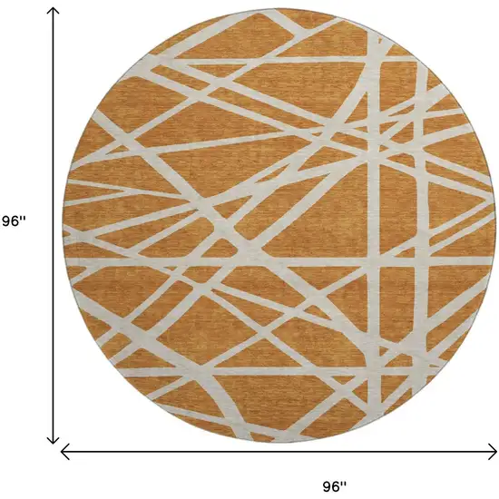 8' Copper And Beige Geometric Washable Round Rug With UV Protection Photo 9