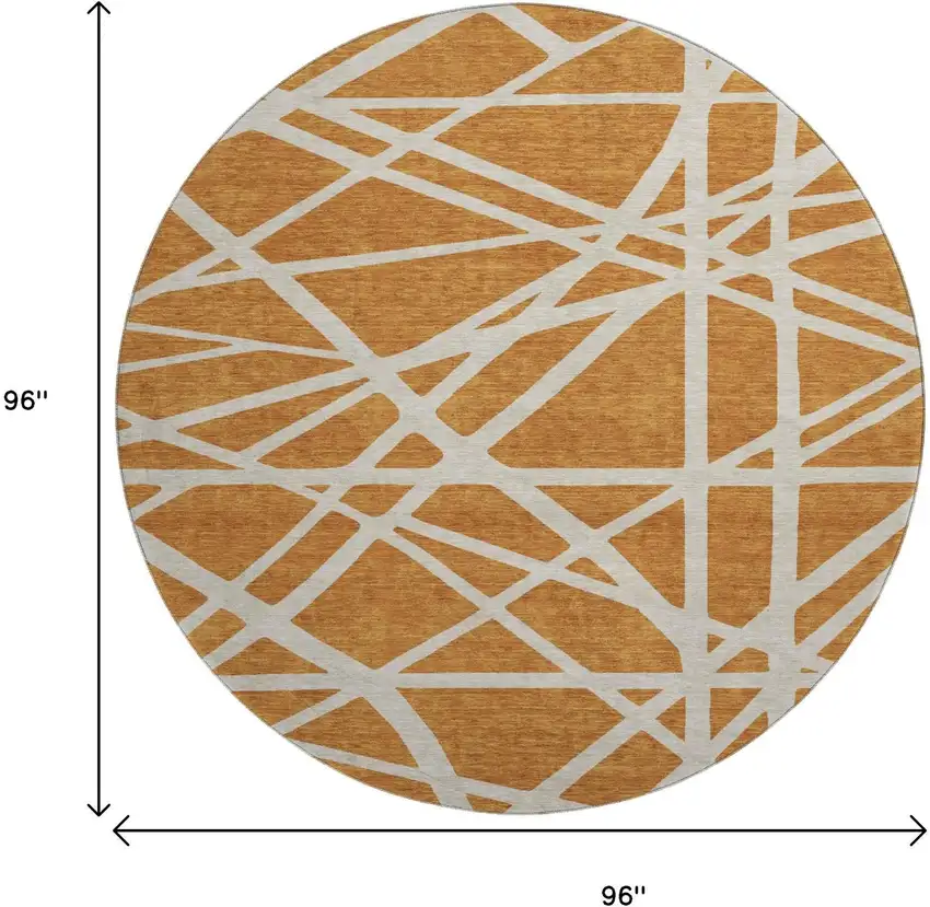 8' Copper And Beige Geometric Washable Round Rug With UV Protection Photo 9