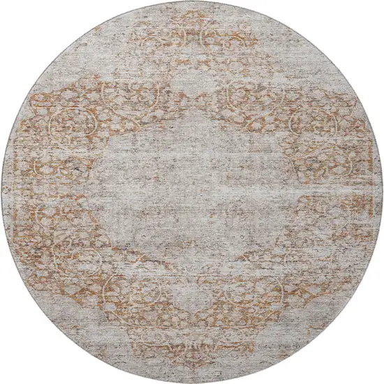 8' Copper And Beige Medallion Washable Round Rug With UV Protection Photo 4
