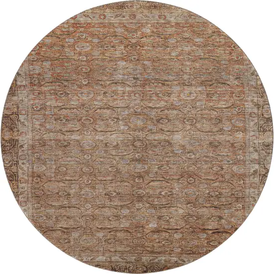8' Copper And Beige Oriental Washable Round Rug With UV Protection Photo 1