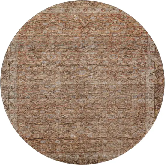 8' Copper And Beige Oriental Washable Round Rug With UV Protection Photo 3