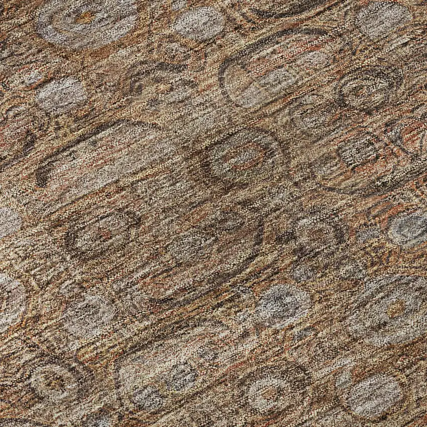 8' Copper And Beige Oriental Washable Round Rug With UV Protection Photo 8