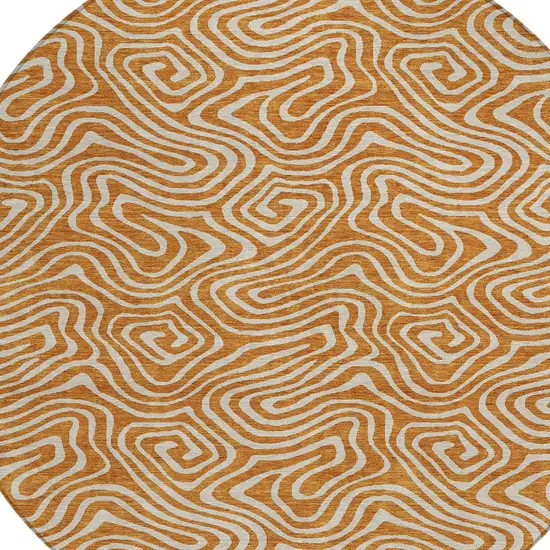 8' Copper And Beige Round Abstract Washable Indoor Outdoor Area Rug Photo 5