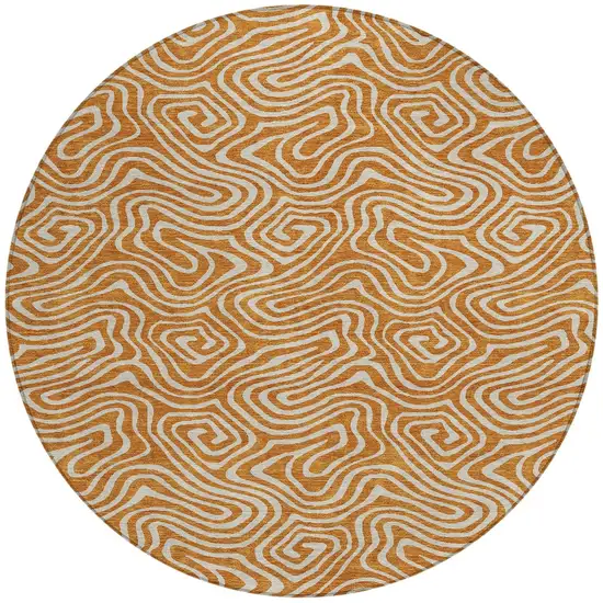 8' Copper And Beige Round Abstract Washable Indoor Outdoor Area Rug Photo 6