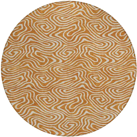 8' Copper And Beige Round Abstract Washable Indoor Outdoor Area Rug Photo 2