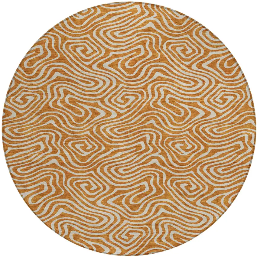 8' Copper And Beige Round Abstract Washable Indoor Outdoor Area Rug Photo 2