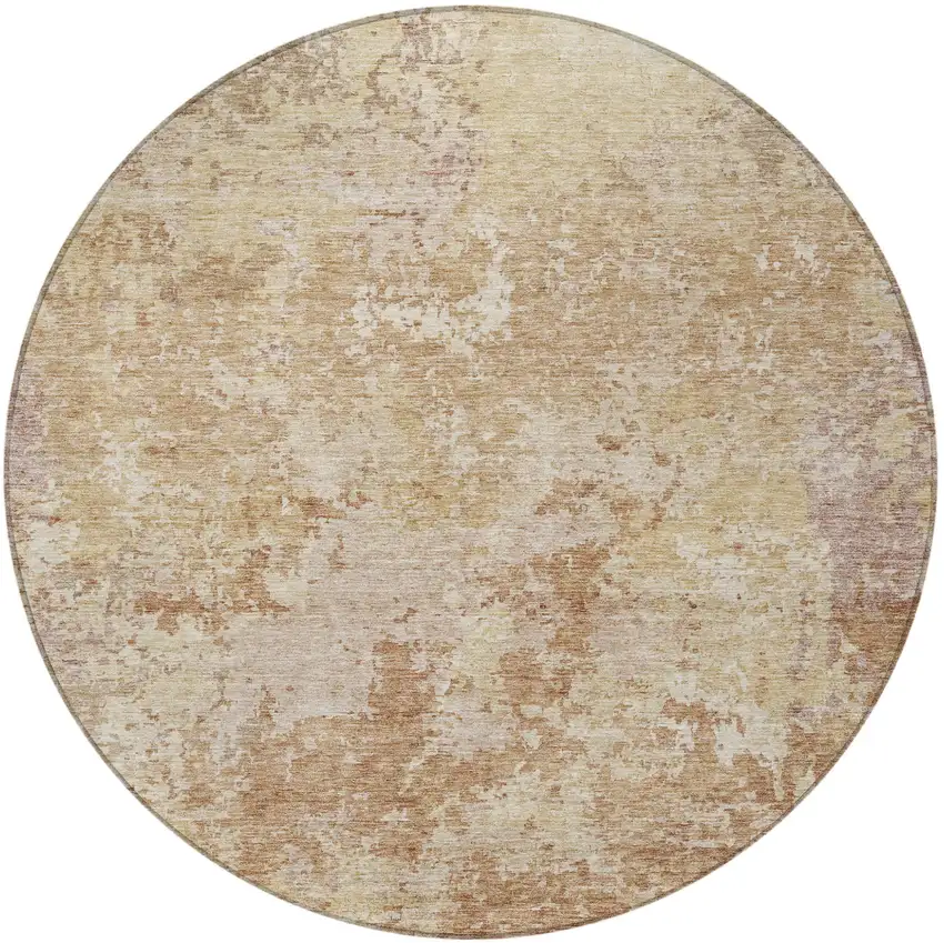 8' Copper And Beige Round Abstract Washable Indoor Outdoor Area Rug Photo 3