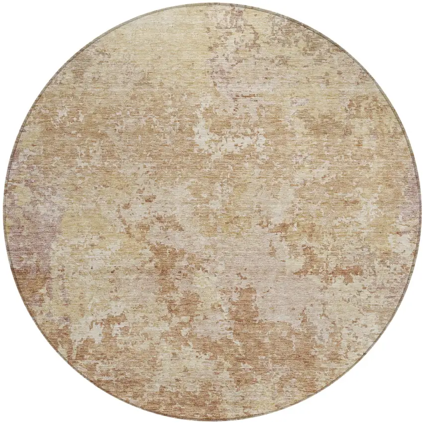 8' Copper And Beige Round Abstract Washable Indoor Outdoor Area Rug Photo 2