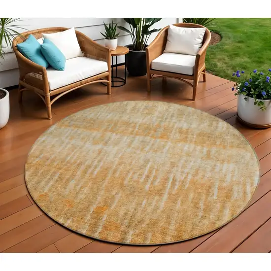 8' Copper And Beige Round Abstract Washable Indoor Outdoor Area Rug Photo 1
