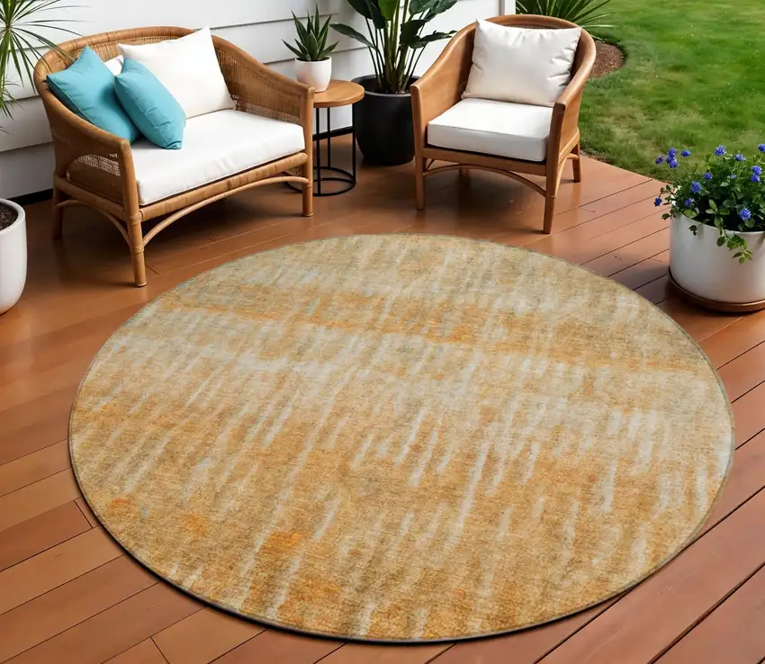 8' Copper And Beige Round Abstract Washable Indoor Outdoor Area Rug Photo 1