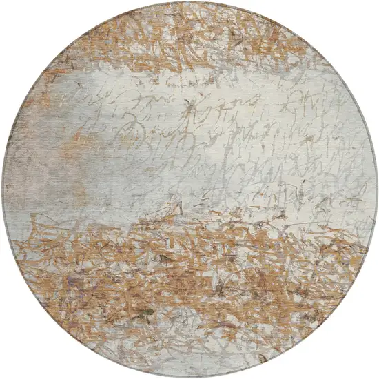 8' Copper And Beige Round Abstract Washable Indoor Outdoor Area Rug Photo 1