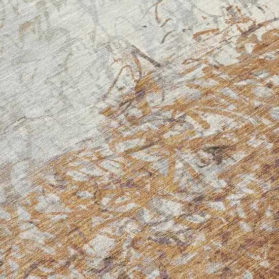 8' Copper And Beige Round Abstract Washable Indoor Outdoor Area Rug Photo 7