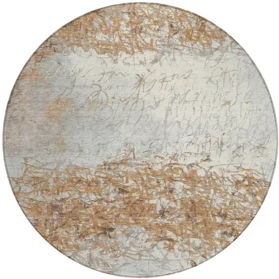 8' Copper And Beige Round Abstract Washable Indoor Outdoor Area Rug Photo 2