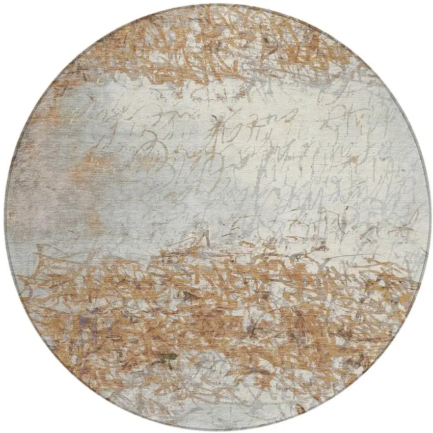 8' Copper And Beige Round Abstract Washable Indoor Outdoor Area Rug Photo 2