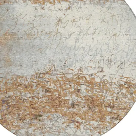 8' Copper And Beige Round Abstract Washable Indoor Outdoor Area Rug Photo 3