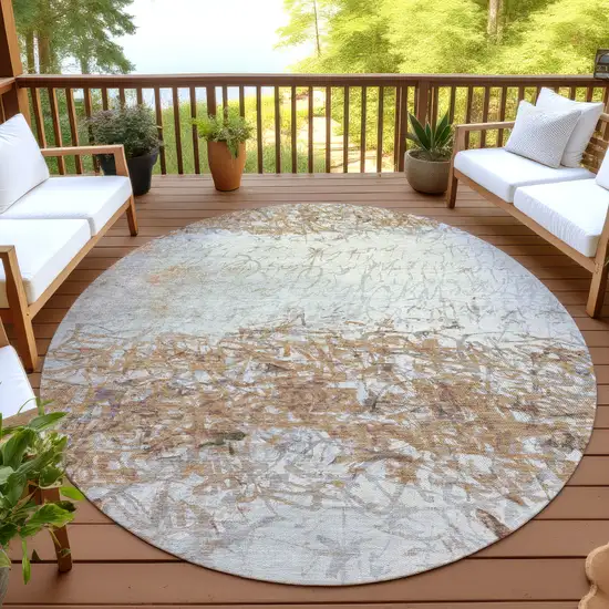 8' Copper And Beige Round Abstract Washable Indoor Outdoor Area Rug Photo 4