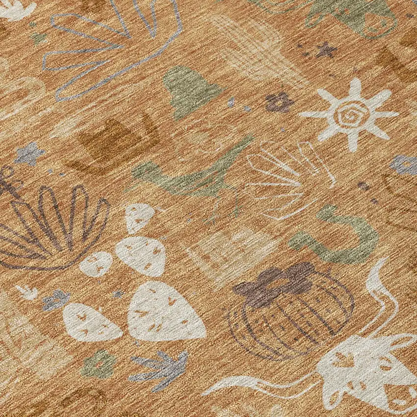 8' Copper And Beige Round Cactus Washable Indoor Outdoor Area Rug Photo 6