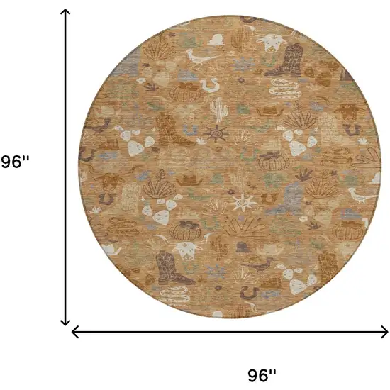 8' Copper And Beige Round Cactus Washable Indoor Outdoor Area Rug Photo 7