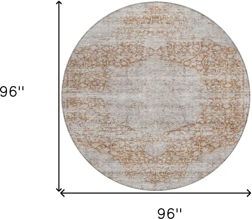 8' Copper And Beige Round Floral Washable Indoor Outdoor Area Rug Photo 9