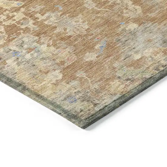 8' Copper And Beige Round Floral Washable Indoor Outdoor Area Rug Photo 6