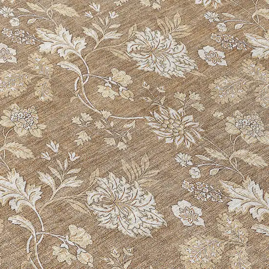 8' Copper And Beige Round Floral Washable Indoor Outdoor Area Rug Photo 8