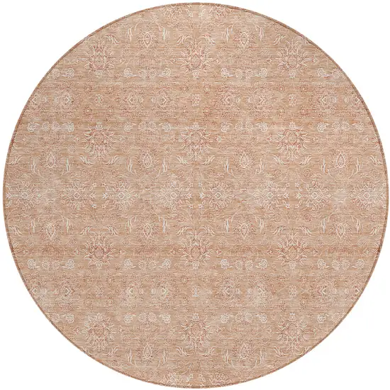 8' Copper And Beige Round Floral Washable Indoor Outdoor Area Rug Photo 1