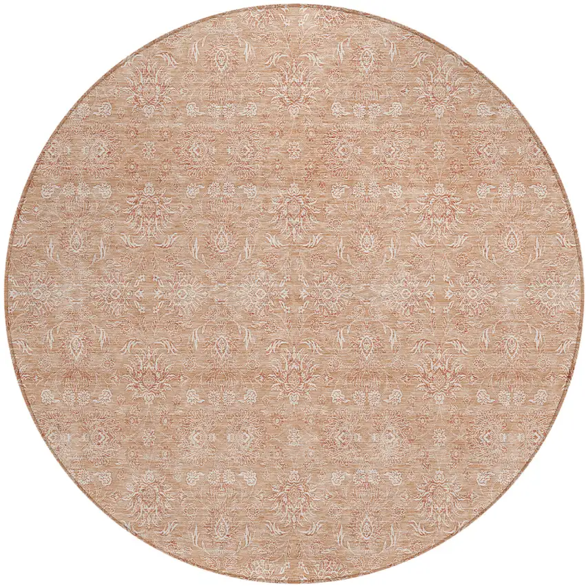 8' Copper And Beige Round Floral Washable Indoor Outdoor Area Rug Photo 1
