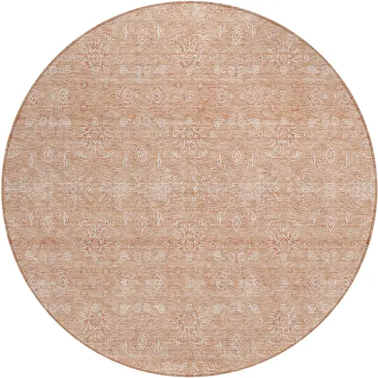 8' Copper And Beige Round Floral Washable Indoor Outdoor Area Rug Photo 1