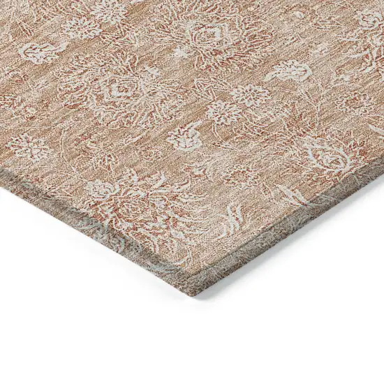 8' Copper And Beige Round Floral Washable Indoor Outdoor Area Rug Photo 2