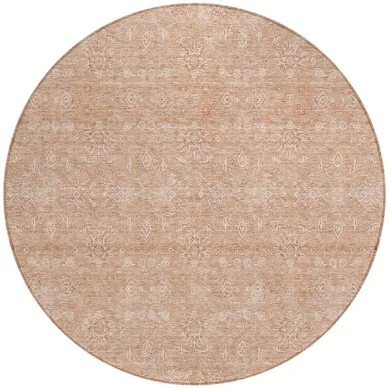 8' Copper And Beige Round Floral Washable Indoor Outdoor Area Rug Photo 3