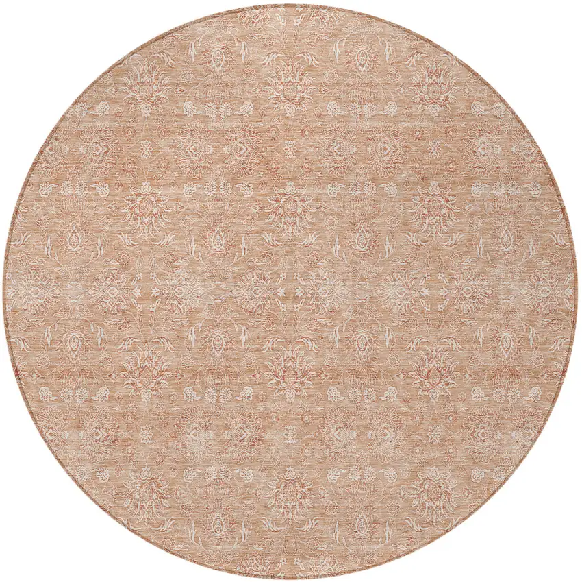 8' Copper And Beige Round Floral Washable Indoor Outdoor Area Rug Photo 4