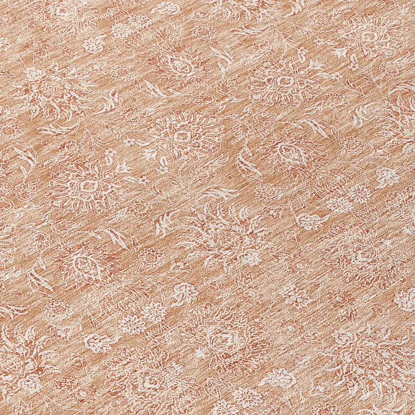 8' Copper And Beige Round Floral Washable Indoor Outdoor Area Rug Photo 8