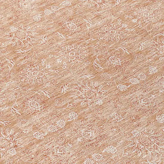 8' Copper And Beige Round Floral Washable Indoor Outdoor Area Rug Photo 8