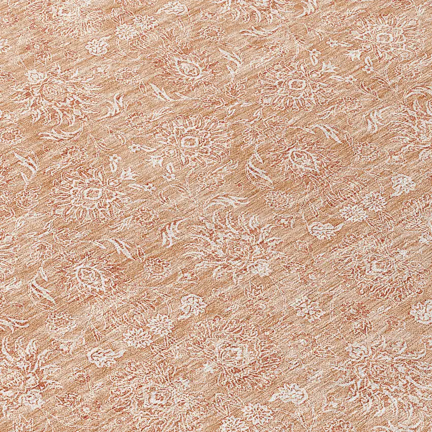 8' Copper And Beige Round Floral Washable Indoor Outdoor Area Rug Photo 8