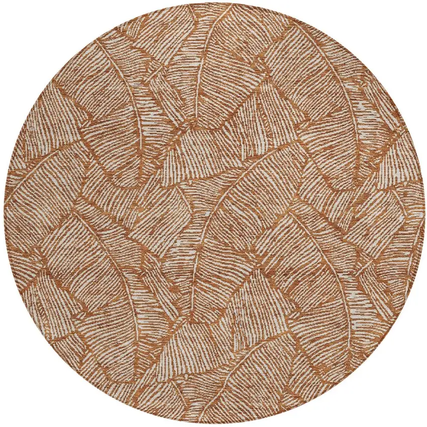 8' Copper And Beige Round Floral Washable Indoor Outdoor Area Rug Photo 6