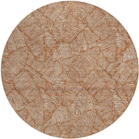 8' Copper And Beige Round Floral Washable Indoor Outdoor Area Rug Photo 2