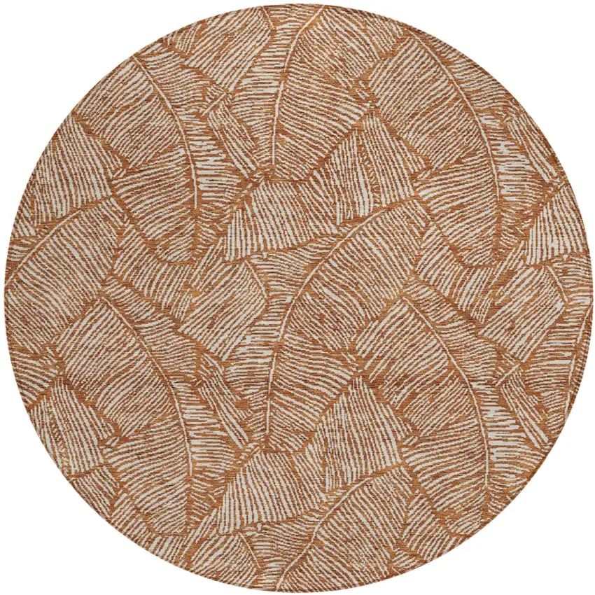 8' Copper And Beige Round Floral Washable Indoor Outdoor Area Rug Photo 2