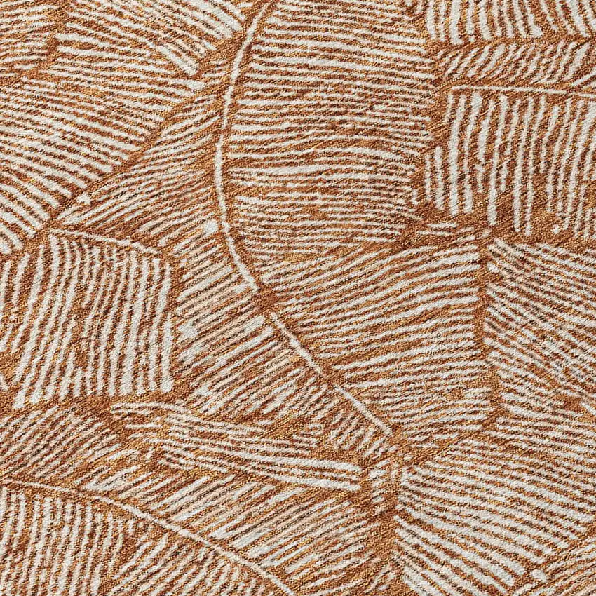 8' Copper And Beige Round Floral Washable Indoor Outdoor Area Rug Photo 4