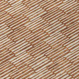 Photo of 8' Copper And Beige Round Geometric Washable Indoor Outdoor Area Rug