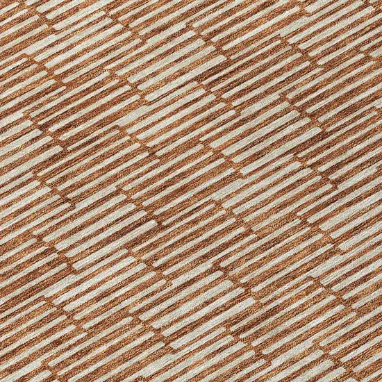 8' Copper And Beige Round Geometric Washable Indoor Outdoor Area Rug Photo 8