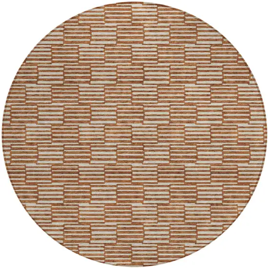 8' Copper And Beige Round Geometric Washable Indoor Outdoor Area Rug Photo 2