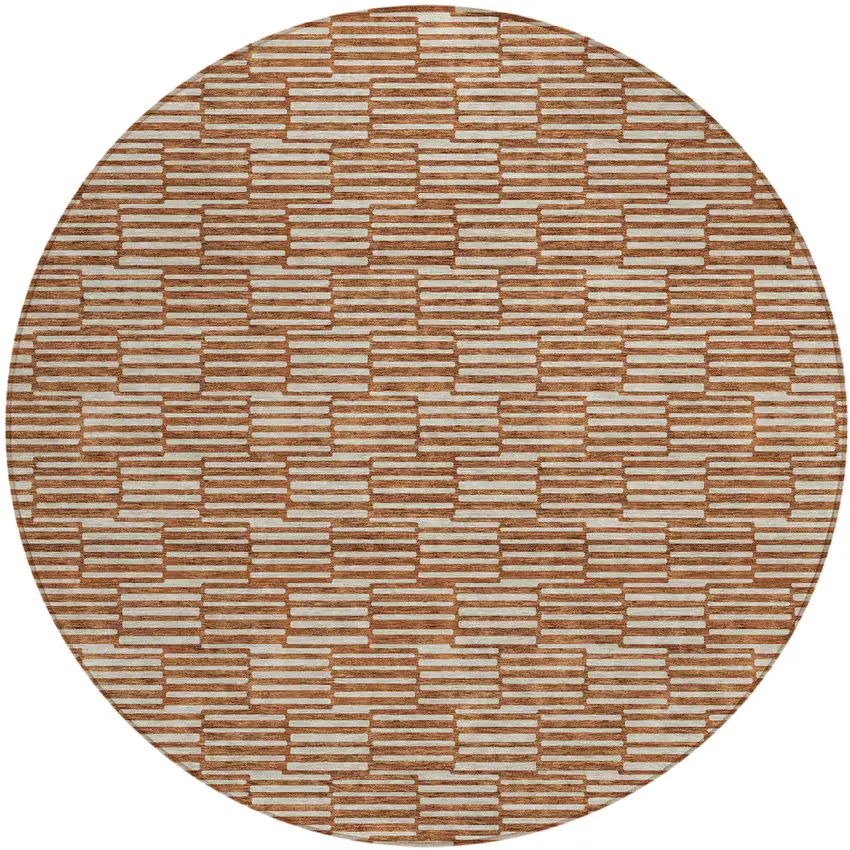 8' Copper And Beige Round Geometric Washable Indoor Outdoor Area Rug Photo 2